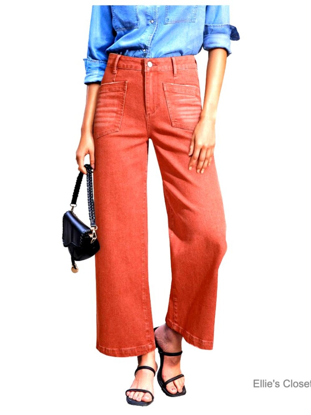High Waisted Wide Leg Jeans Stretchy Denim Ankle Pants